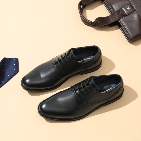 Men's Polished PU Leather Oxford Shoes - BLACK - 8